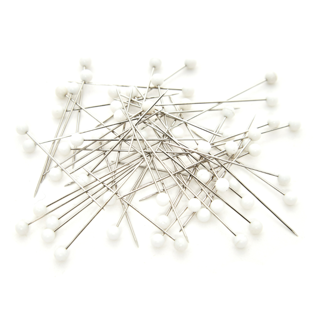 Plastic Head Nickel Plated Pins | White