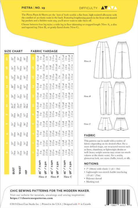 Pietra Trousers and Shorts Size 0-20 | Paper Pattern