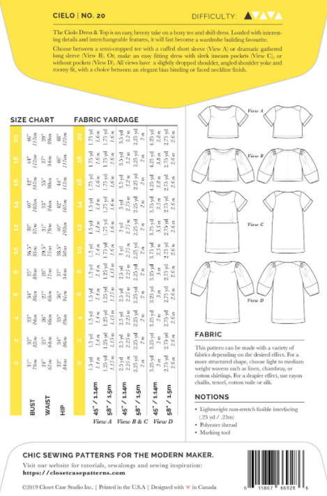 Cielo Top and Dress Size 0-20 | Paper Pattern