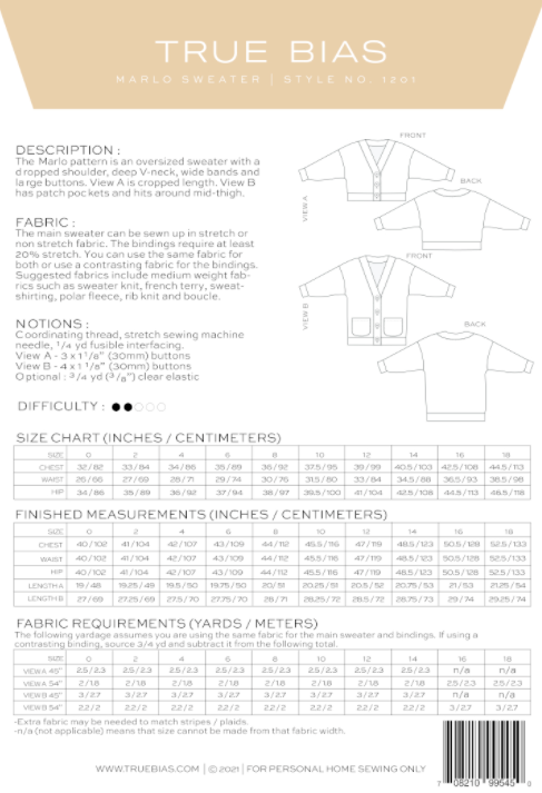 Marlo Sweater Size 0-18 | Paper Pattern