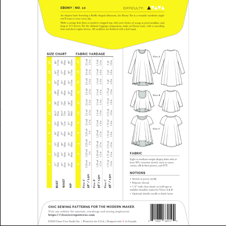 Ebony Top and Dress Size 0-20 | Paper Pattern