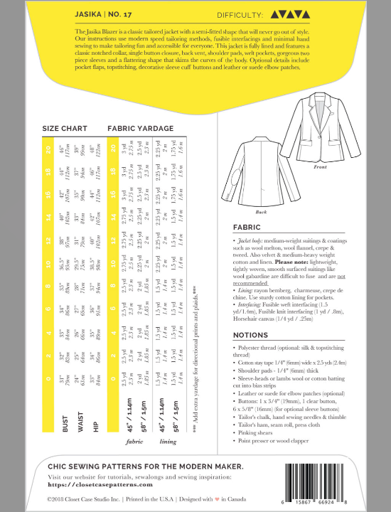 Jasika Blazer Size 0-20 | Paper Pattern