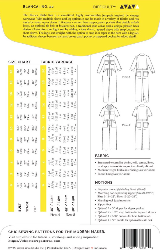 Blanca Flight Suit Size 0-20 | Paper Pattern