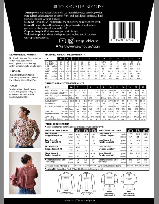 Regalia Blouse Size 00-20 | Paper Pattern