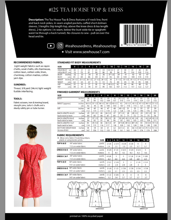 Tea House Top and Dress Size 00-20 | Paper Pattern