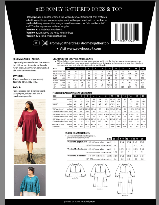 Romey Gathered Dress and Top Size 00-20 | Paper Pattern