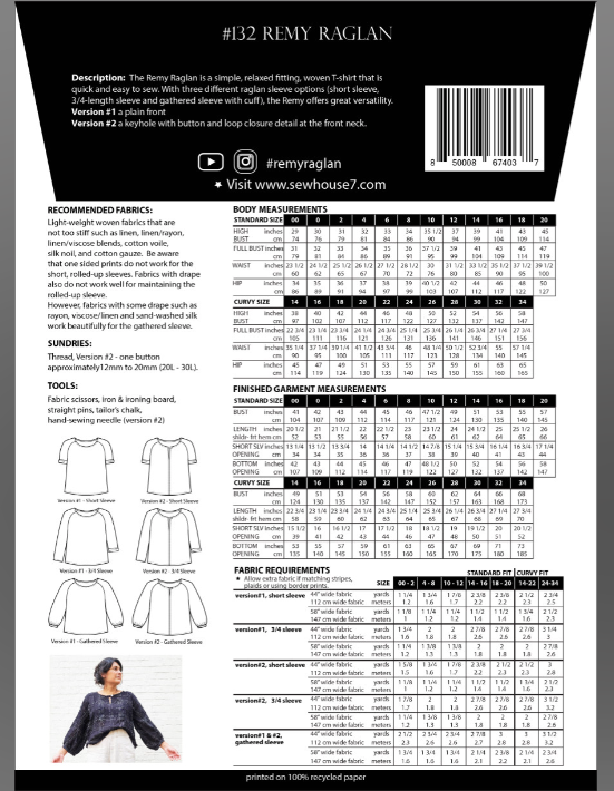 Remy Raglan Top Size 00-20 | Paper Pattern